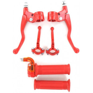 Kit Poign&eacute;e Cyclo MBK 51 / 103 Universel Complet Rouge - Gaz Mini Targa Nylon + Levier de frein M&eacute;tal