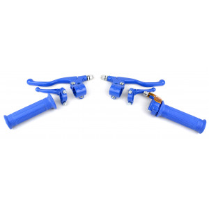 Kit Poign&eacute;e Cyclo MBK 51 / 103 Universel Complet Bleu - Gaz Mini Targa Nylon + Levier de frein M&eacute;tal