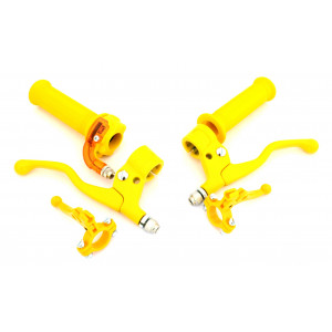Kit Poign&eacute;e Cyclo MBK 51 / 103 Universel Complet Jaune - Gaz Mini Targa Nylon + Levier de frein M&eacute;tal