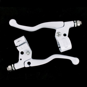 Paire de Poign&eacute;e de Frein Court Blanc Universel Cocotte ferm&eacute;e - Mobylette / MBK 51 / Peugeot 103