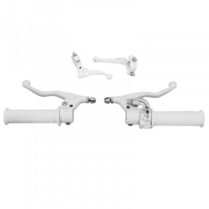Kit Poign&eacute;e Cyclo MBK 51 / 103 Universel Complet Blanc - Gaz Mini Targa Nylon + Levier de frein M&eacute;tal