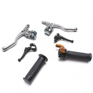 Kit Poign&eacute;e Cyclo MBK 51 / 103 Universel Complet Chrome - Gaz Mini Targa Nylon Noir + Levier de frein m&eacute;tal