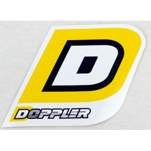 Autocollant Doppler Grand D Jaune et Noir Fond Blanc (82X75mm)