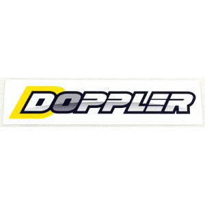 Autocollant Doppler Petit Jaune et Noir Fond Blanc (20X90mm)