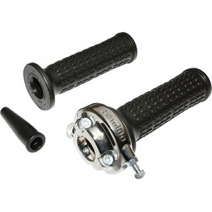 Kit Poign&eacute;e de Gaz Domino Lario Chrome MBK 51 / Peugeot 103 + Rev&ecirc;tement Embout Rond - Tirage Rapide M&eacute;tal