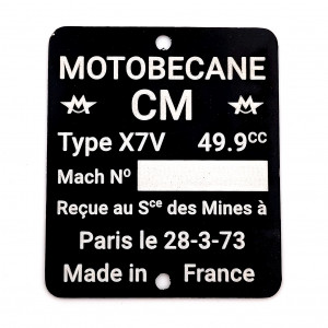Plaque Constructeur Mobylette Motob&eacute;cane CM 38x45 // Type Mine au choix