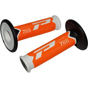 Rev&ecirc;tement Poign&eacute;e Progrip MX 788 Orange Fluo / Blanc / Noir - Bout Ferm&eacute; 115mm - Paire (Soft Touch)