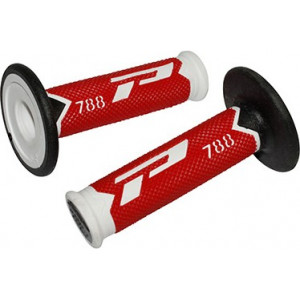 Rev&ecirc;tement Poign&eacute;e Progrip MX 788 Rouge / Blanc / Noir - Bout Ferm&eacute; 115mm - Paire (Soft Touch)