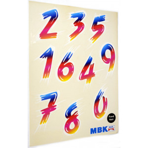Planche Num&eacute;ros Autocollants MBK Booster Cup Fond Noir - NOS Stock D'&eacute;poque