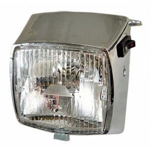 Capot + Optique de Phare Peugeot 103 MVL / Vogue / Chrono - Chrom&eacute; Complet 12V P26S (T&ecirc;te de Fourche)