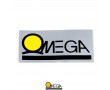 Autocollant Omega 80x40mm Noir / Jaune Fond Gris Argent - Stock d'&eacute;poque NOS
