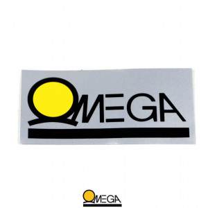 Autocollant Omega 80x40mm Noir / Jaune Fond Gris Argent - Stock d'&eacute;poque NOS