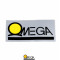 Autocollant Omega 80x40mm Noir / Jaune Fond Gris Argent - Stock d'&eacute;poque NOS
