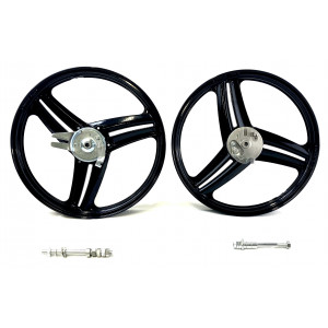 Roues Peugeot 103 Noire Grimeca 17'' type 3 H&eacute;lices Alu - Paire de Jantes Avant + Arri&egrave;re + frein