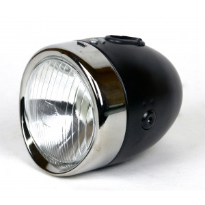 Phare avant noir SIM D.125mm casquette chrom&eacute;e support de compteur (BA20d)