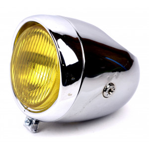 Phare chrom&eacute; vitre Jaune D.125mm casquette chrom&eacute;e support de compteur (60mm)