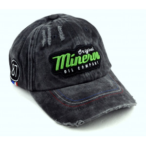 Casquette Marque Minerva Lubrifiant Vintage Grise Jean Brod&eacute;e