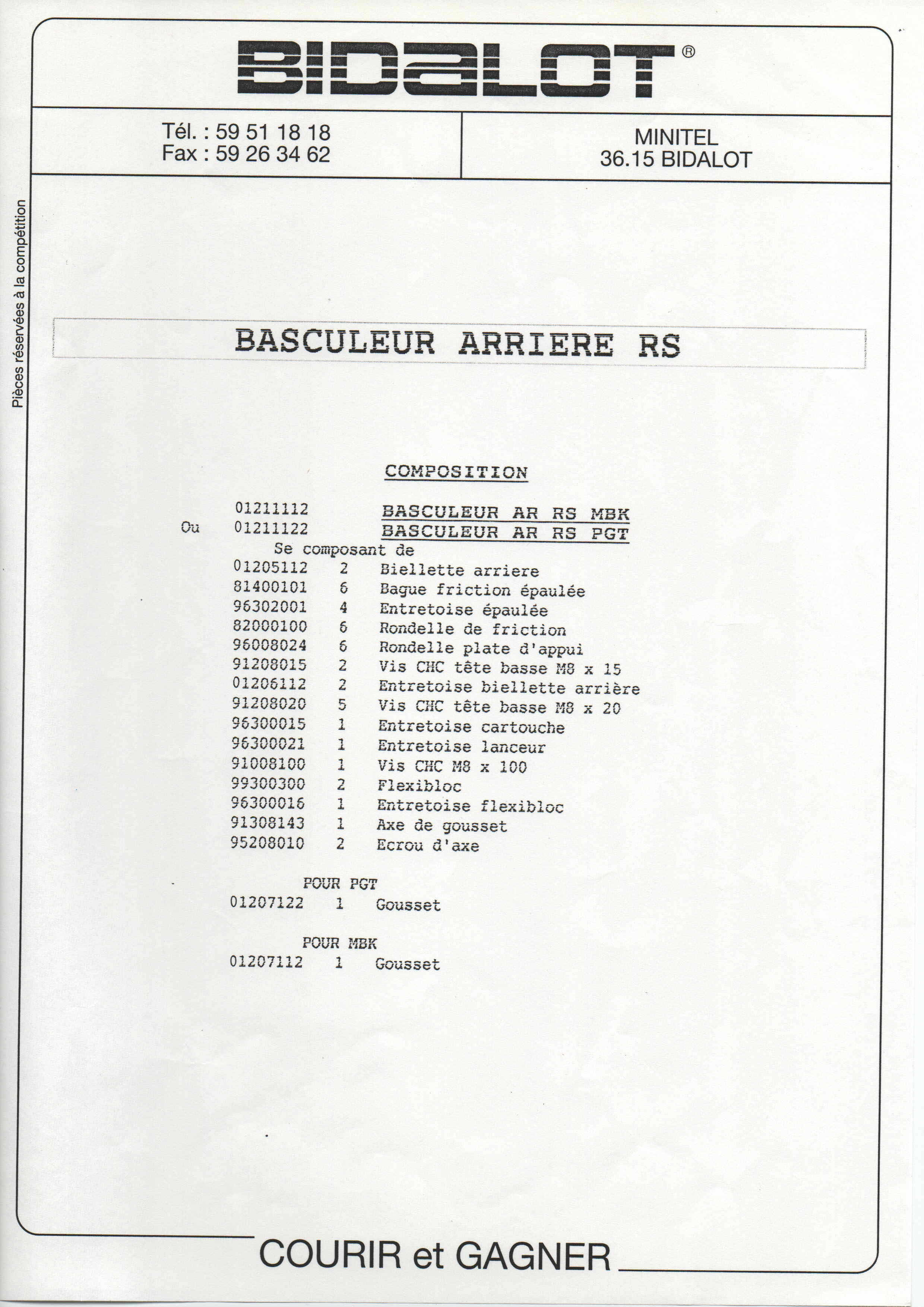 Parallélogramme arrière RS Bidalot Bidalot 01211112