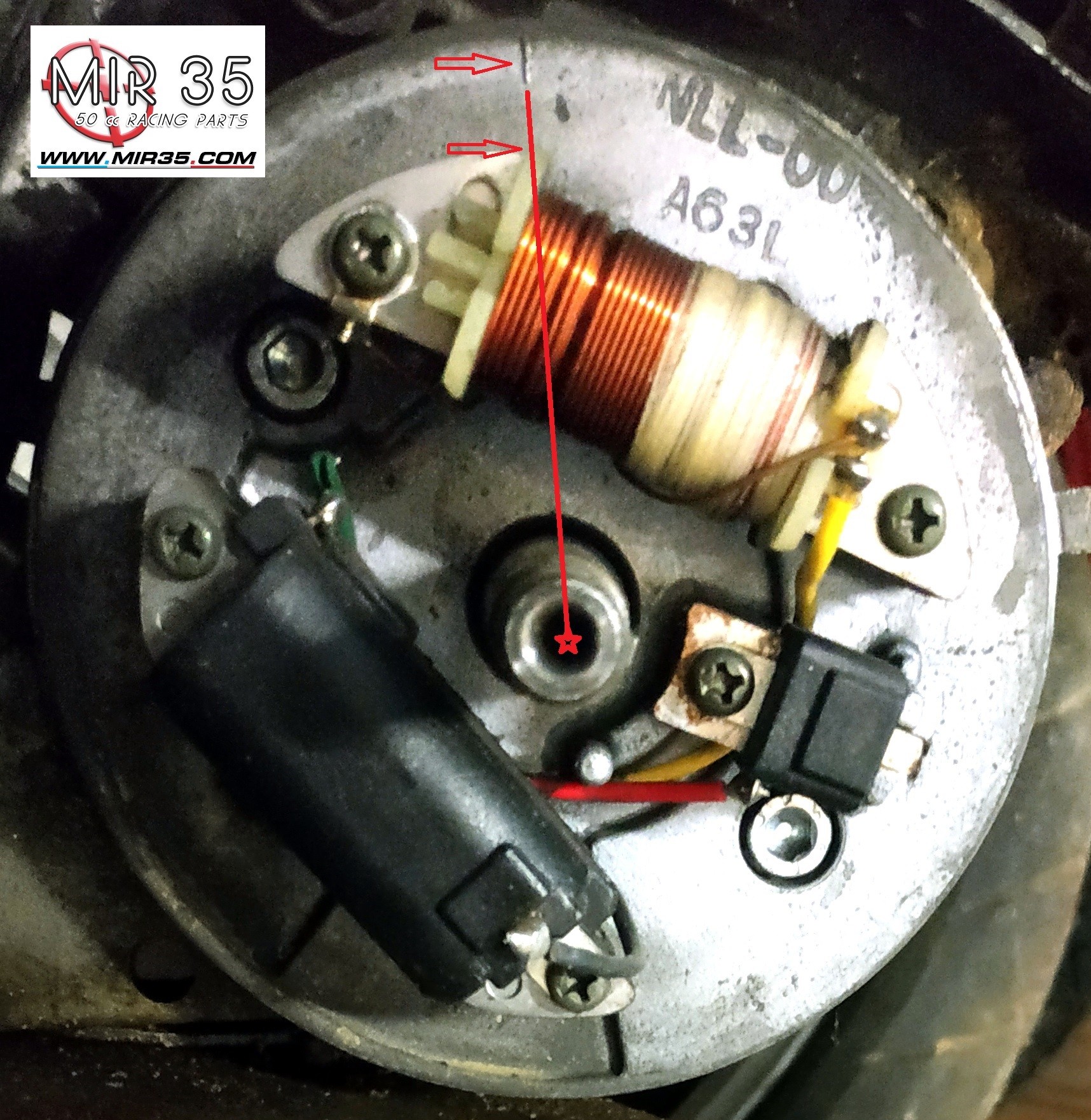 Schéma de tracage repère stator moryama MBK 51 Comment tracer le repère sur un stator Moryama