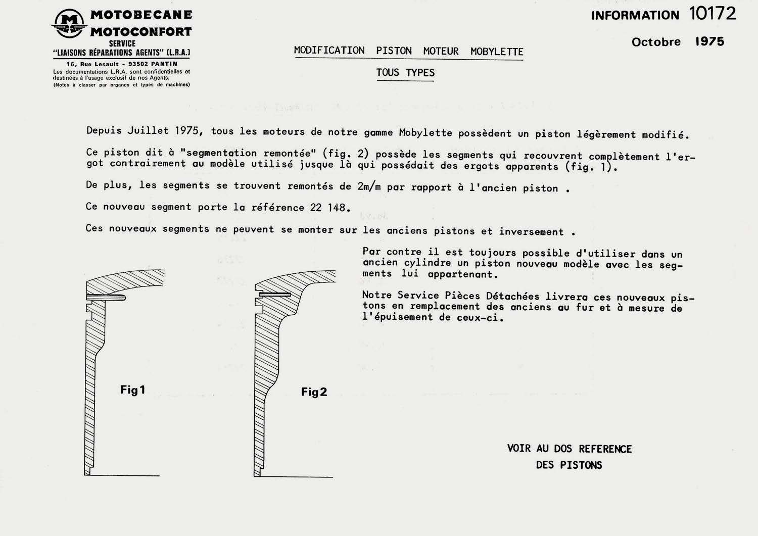 nouveau piston Motobécane AV7 à segments remontés